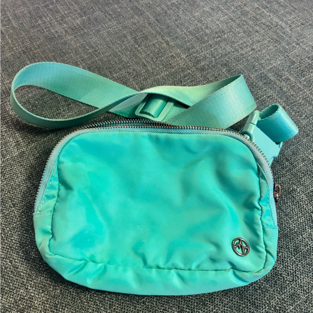 Teal Nylon Crossbody Bag with Logo Accent